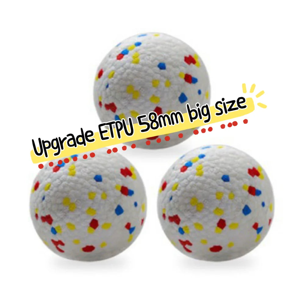 Three white balls with colorful spots on a white background, labeled 'Upgrade ETPU 58mm big size'.

