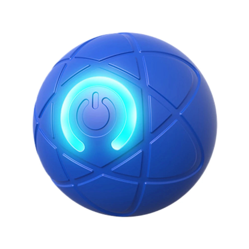 Blue textured ball with a glowing power symbol on a white background

