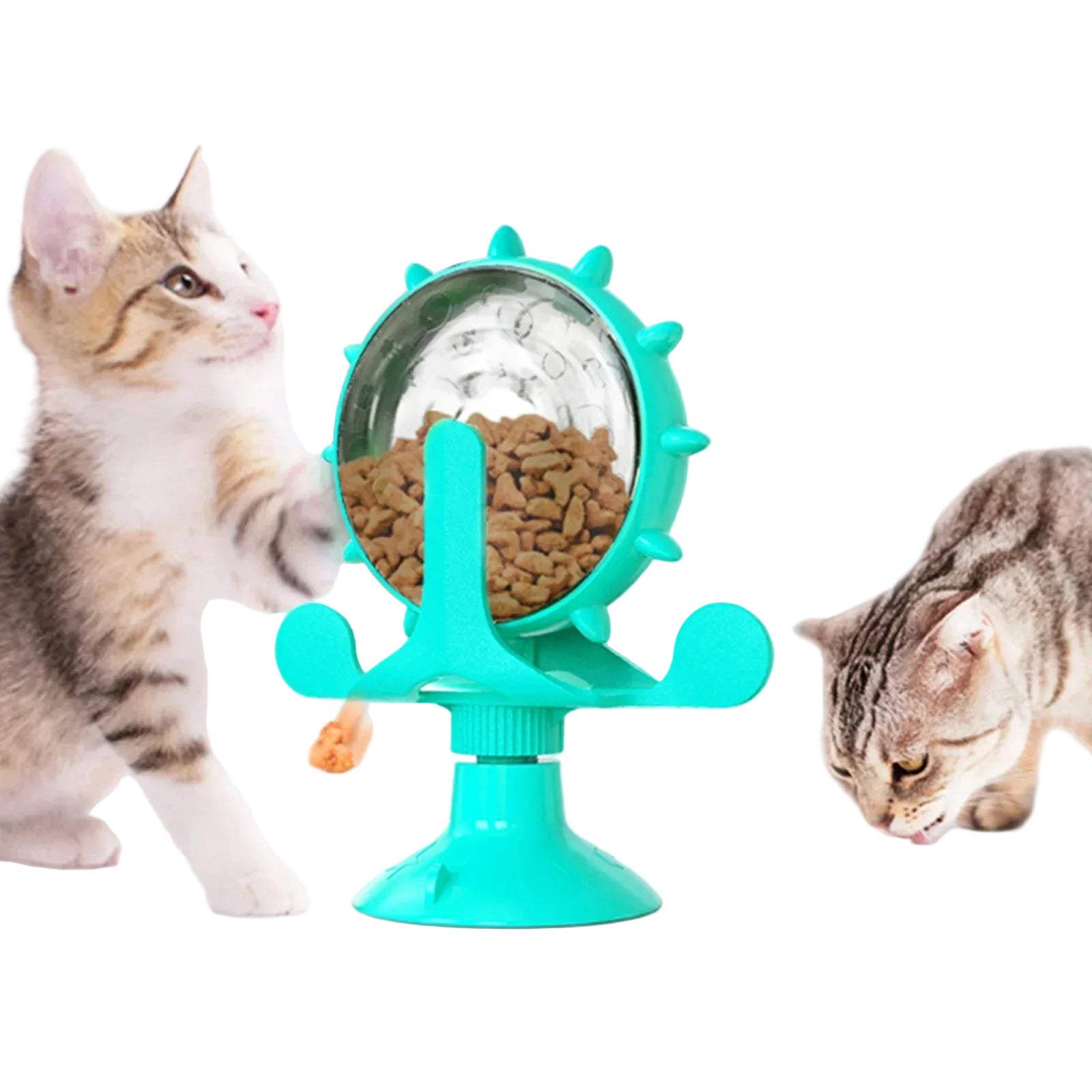 Pet toy with a food dispenser for cats on a white background