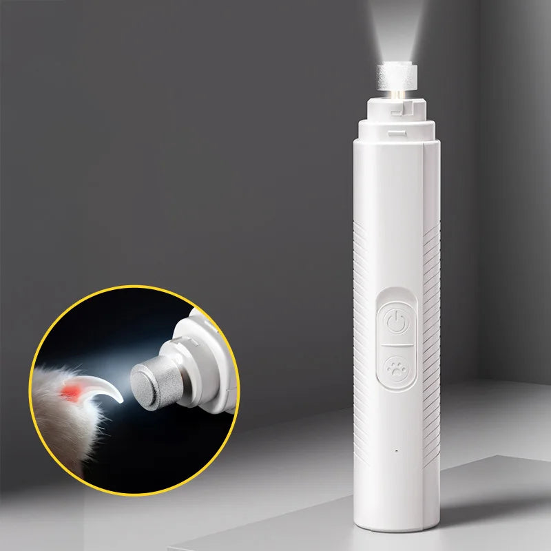 USB Rechargeable Electric Pet Nail Grinder for Dogs & Cats – Quiet Motor with LED Light and Diamond Grinding Wheel