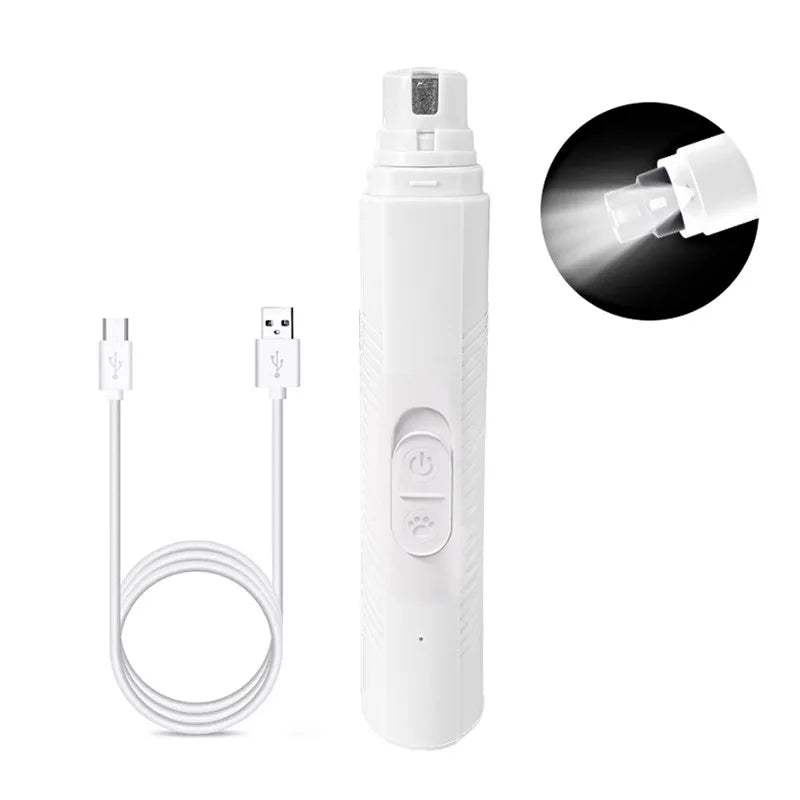 USB Rechargeable Electric Pet Nail Grinder for Dogs & Cats – Quiet Motor with LED Light and Diamond Grinding Wheel