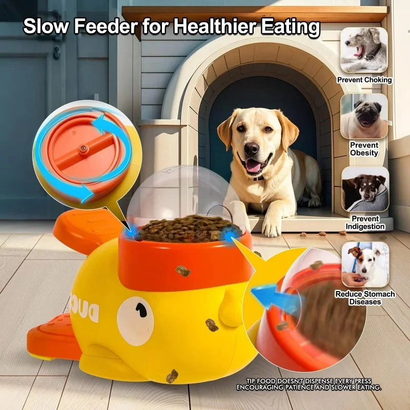 Pet Treat Dispenser-Interactive Dog Toys, Anti Gulping Duck Slow Feeder,cat Dog Treat Dispensing with Button,for Dogs Training
