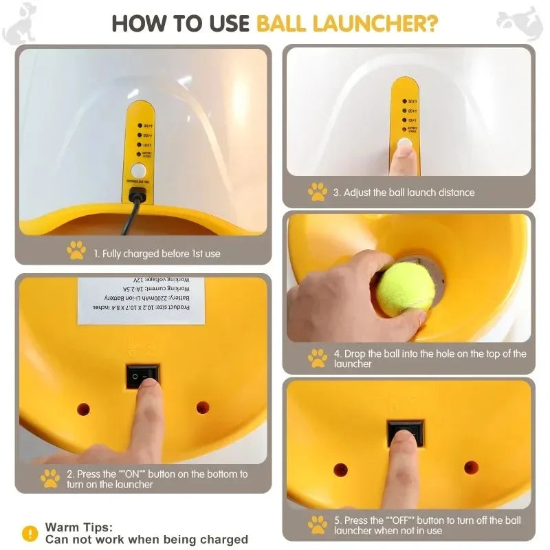 Instructions on how to use a ball launcher with images and text.

