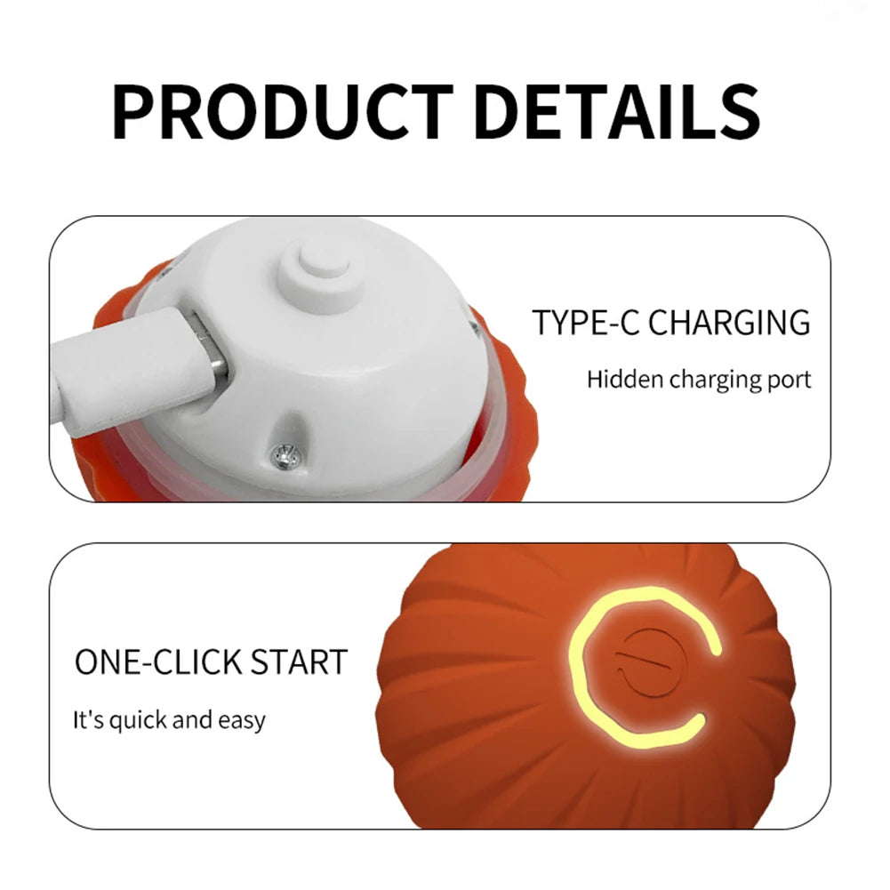 Product details of a device with Type-C charging and one-click start feature on a white background.