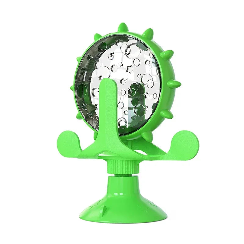 Green treat dispenser for small dogs with a white background

